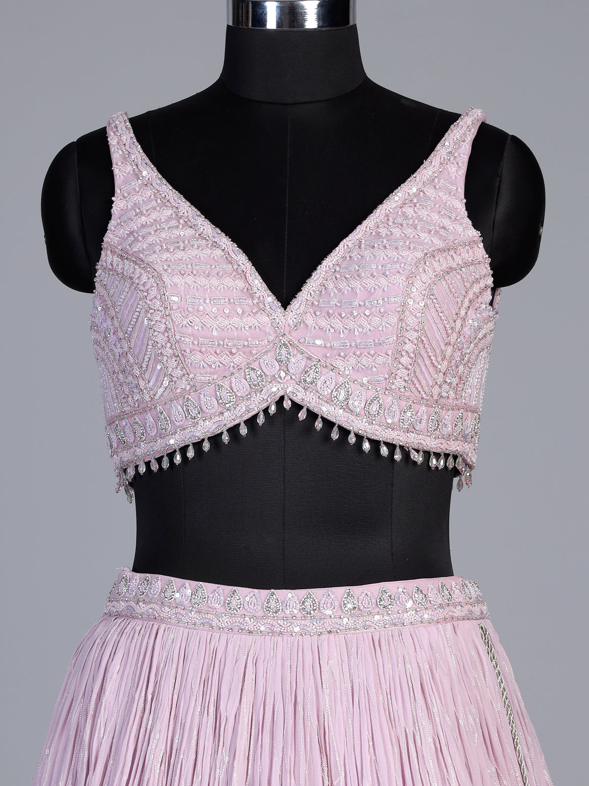 Pink soft georgette lehenga choli with sparkling sequin detailing