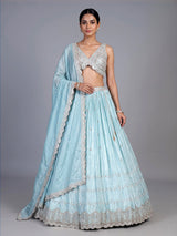 Sky blue tissue silk lehenga choli with exquisite embellished detailing
