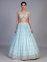 Sky blue tissue silk lehenga choli with exquisite embellished detailing
