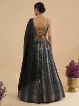 Black georgette designer lehenga with mirror and stone work