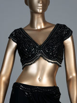 Black aabla embellished georgette ready to wear saree