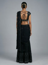 Black aabla embellished georgette ready to wear saree