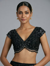 Black aabla embellished georgette ready to wear saree