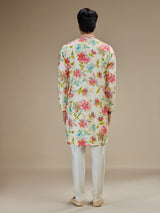 Cream men watercolor floral kurta pajama