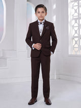 Brown solid one-button terry rayon shawl lapel coat suit