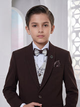 Brown solid one-button terry rayon shawl lapel coat suit