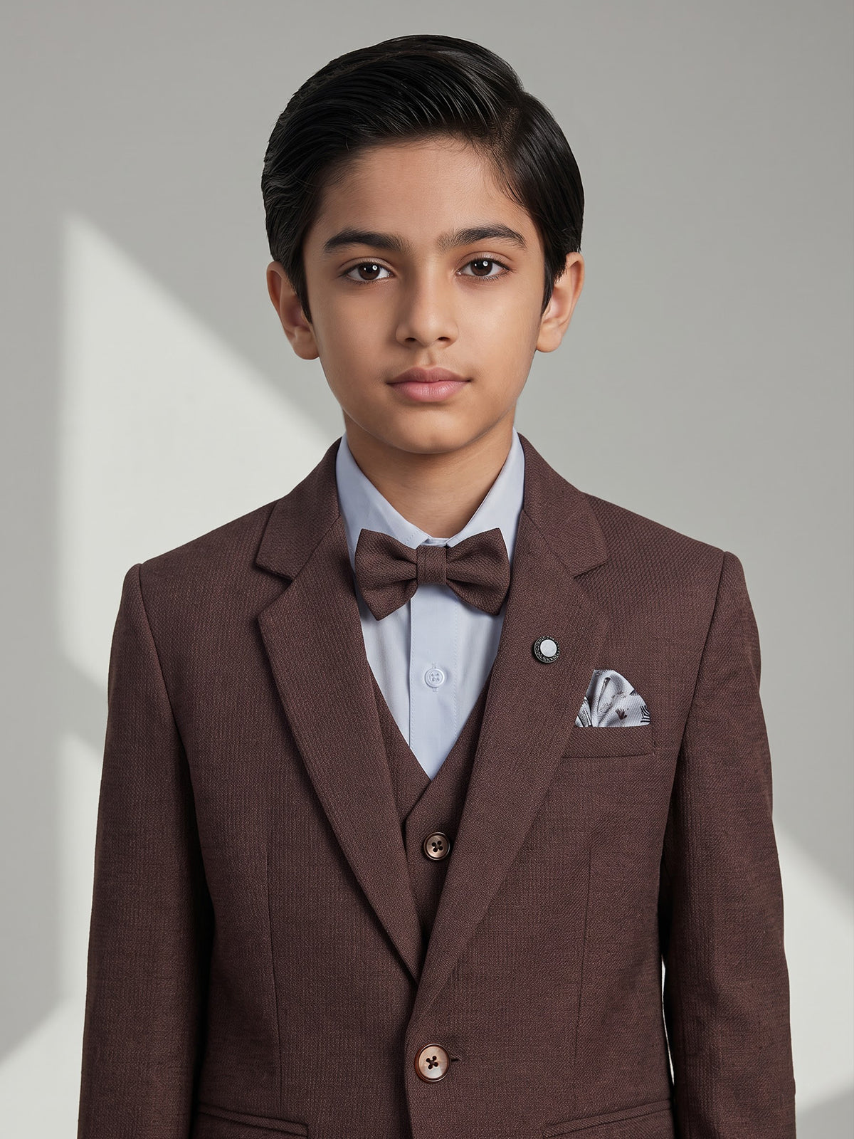 Brown solid one-button cotton blend coat suit