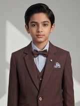 Brown solid one-button cotton blend coat suit