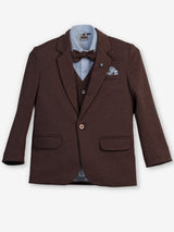 Brown solid one-button cotton blend coat suit