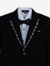 Black embellished one-button terry rayon coat suit