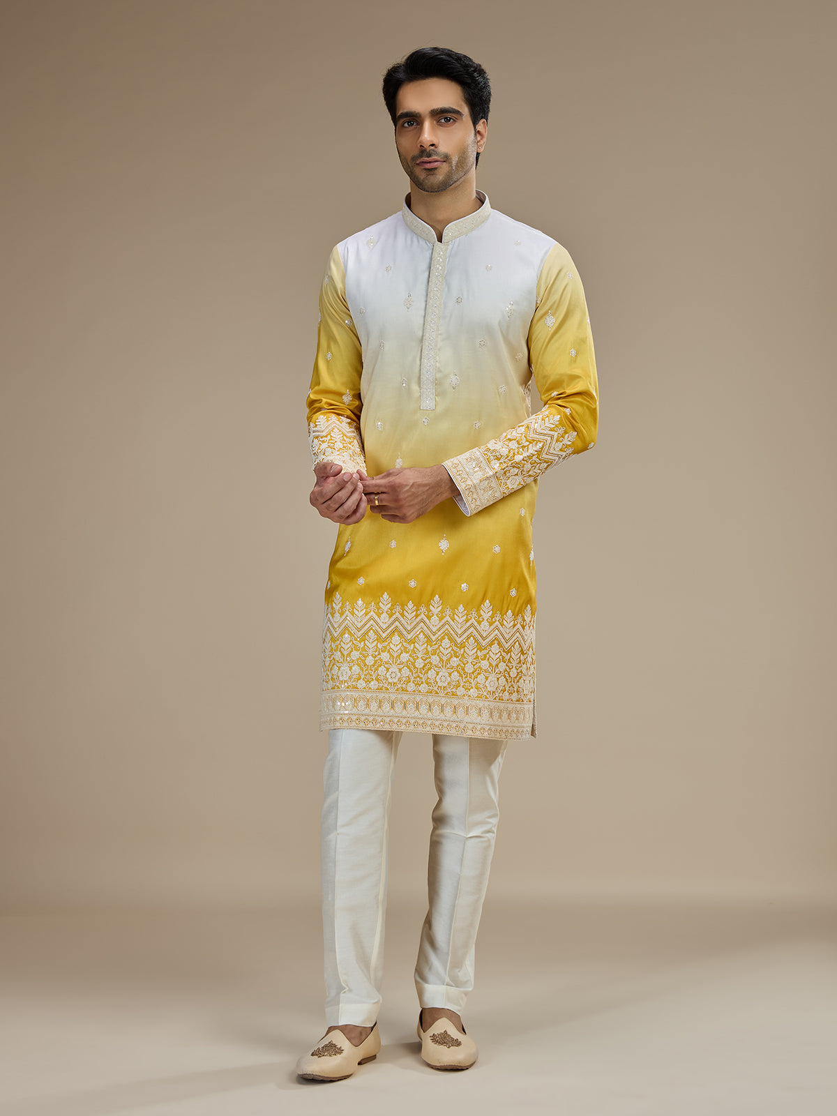 Yellow men ombre tussar kurta pajama
