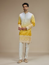 Yellow men ombre tussar kurta pajama