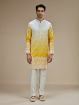 Yellow men ombre tussar kurta pajama