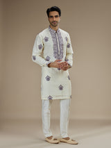 Cream men purple baroque embroidered kurta pajama