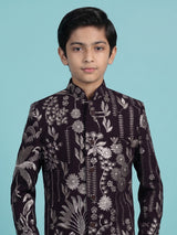 Wine terry rayon indowestern set with floral sequin elegance