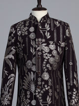 Wine terry rayon indowestern set with floral sequin elegance