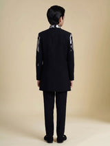 Black terry rayon indowestern set with floral embroidery