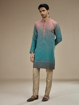 Blue men shaded chanderi embroidered kurta pajama