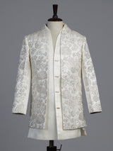 White silk blend indowestern set with refined sequins
