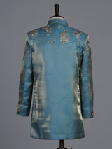 Pastel blue silk blend indowestern set with elegant embroidery