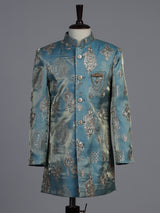 Pastel blue silk blend indowestern set with elegant embroidery