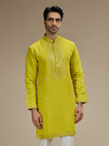 Mehendi yellow men floral sequin kurta suit