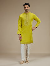 Mehendi yellow men floral sequin kurta suit