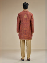 Burnt orange men jamawar printed kurta suit