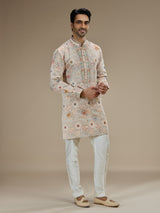 Cream men abhla floral embroidered kurta pajama