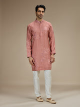 Pink men botanical zari modal silk kurta suit