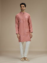 Pink men botanical zari modal silk kurta suit