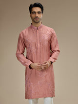 Pink men botanical zari modal silk kurta suit