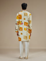 Cream men rani pink ikat kurta pajama