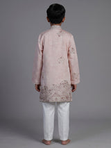 Pink silk blend kurta suit for boys with elegant embroidery