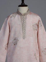 Pink silk blend kurta suit for boys with elegant embroidery