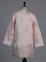 Pink silk blend kurta suit for boys with elegant embroidery