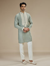 Sage green men lucknowi chikankari kurta pajama