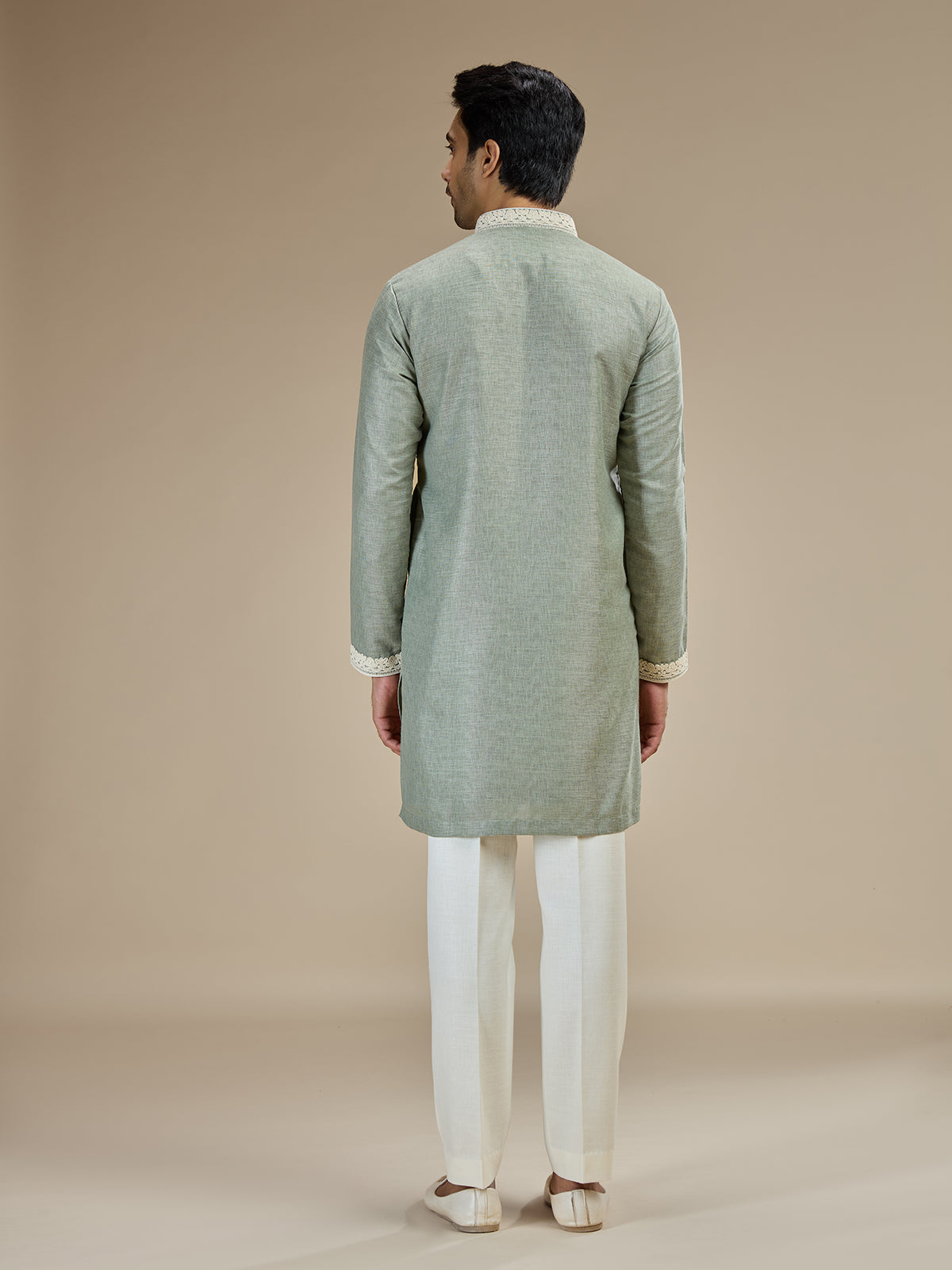 Sage green men lucknowi chikankari kurta pajama