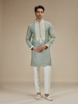 Sage green men lucknowi chikankari kurta pajama