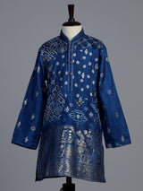 Blue silk blend Bandhani kurta suit for boys with zari elegance