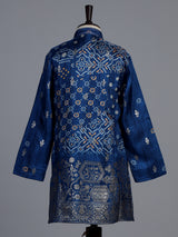 Blue silk blend Bandhani kurta suit for boys with zari elegance
