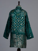 Green silk blend bandhani kurta suit for boys with zari work
