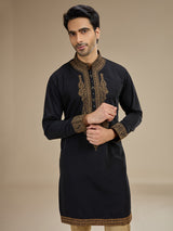 Black men mughal paisley zari kurta pajama