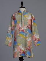 Multicolour cotton silk printed kurta suit for boys for festive charm