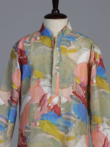Multicolour cotton silk printed kurta suit for boys for festive charm