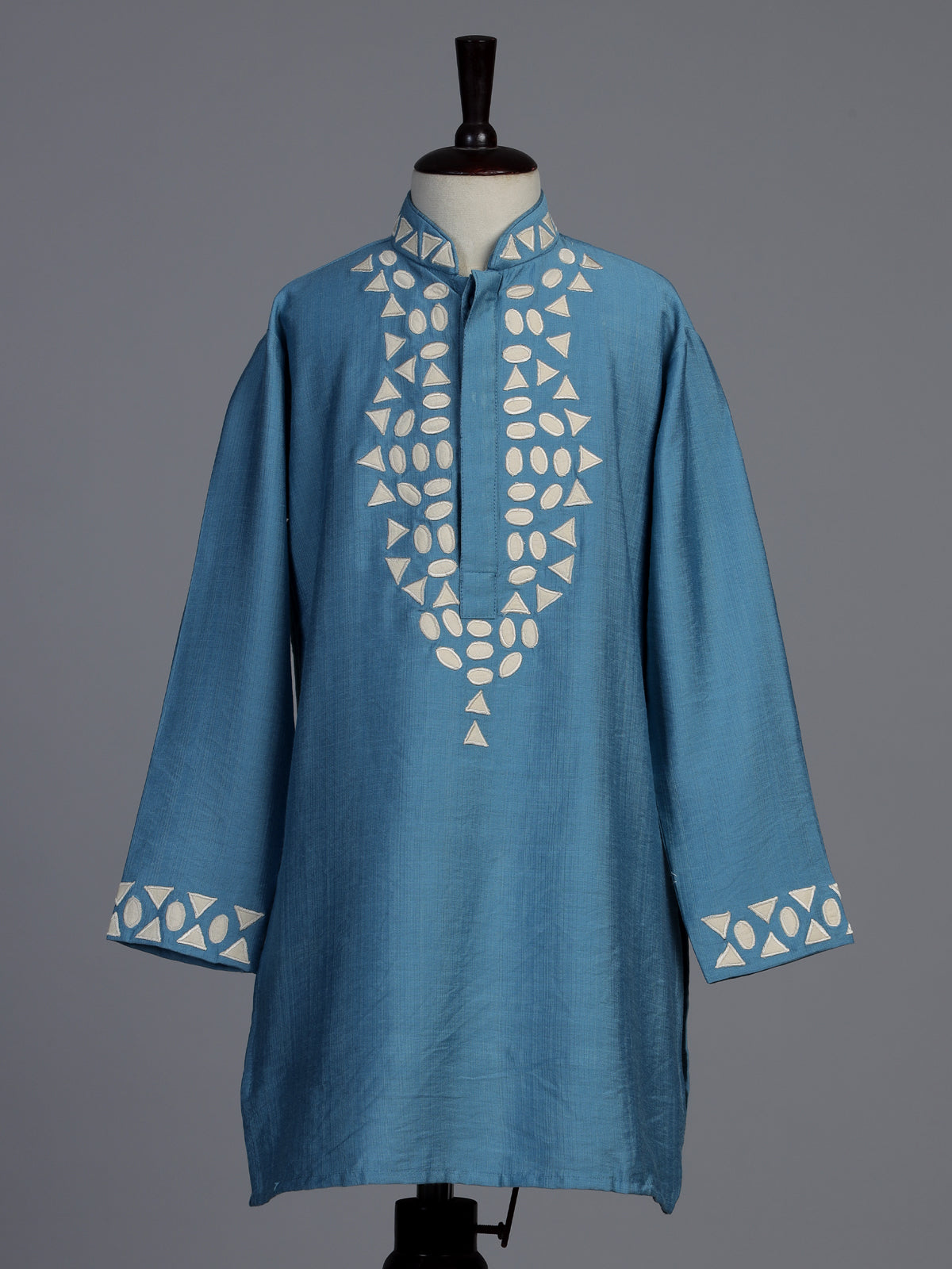 Blue silk embroidered kurta suit for boys with refined festive appeal