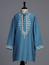 Blue silk embroidered kurta suit for boys with refined festive appeal