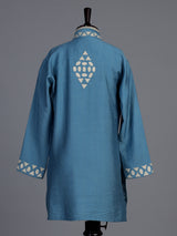 Blue silk embroidered kurta suit for boys with refined festive appeal
