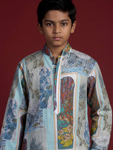 Sky blue cotton linen kurta suit for boys for festive celebrations