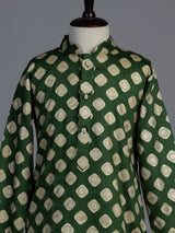 Mehendi green silk kurta suit for boys with zari printed charm
